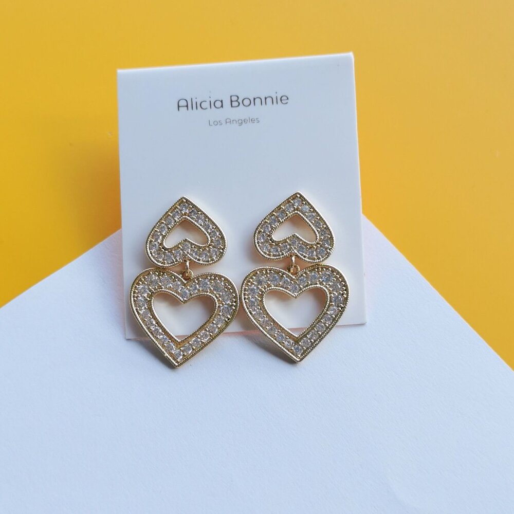 Charlotte Gold White Crystal Drop Earrings by Alicia Bonnie